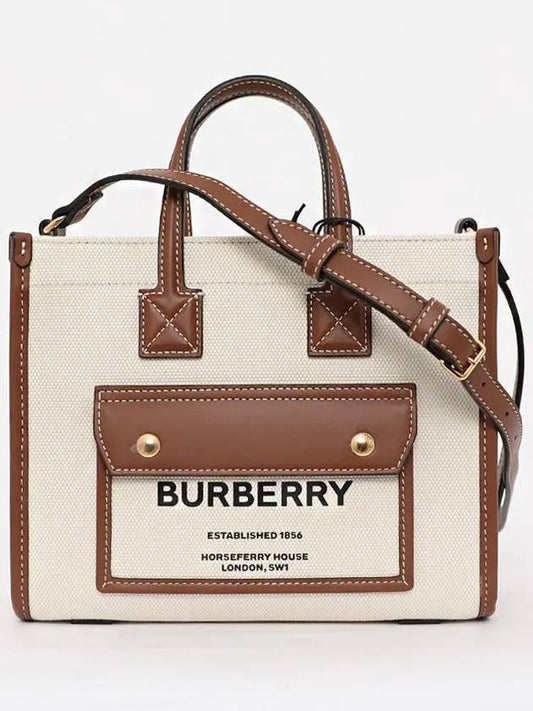 Mini Two-Tone Canvas and Leather Freya Tote Bag Natural Tan - BURBERRY - BALAAN 2