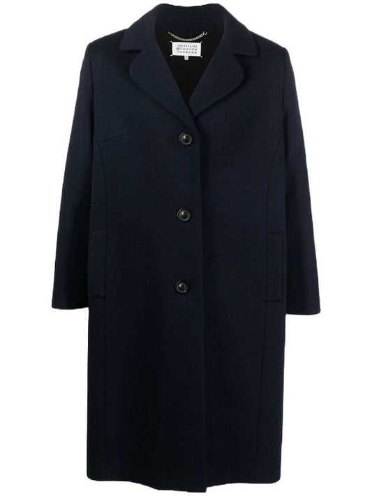 Signature Stitch Wool Single Coat Navy - MAISON MARGIELA - BALAAN.