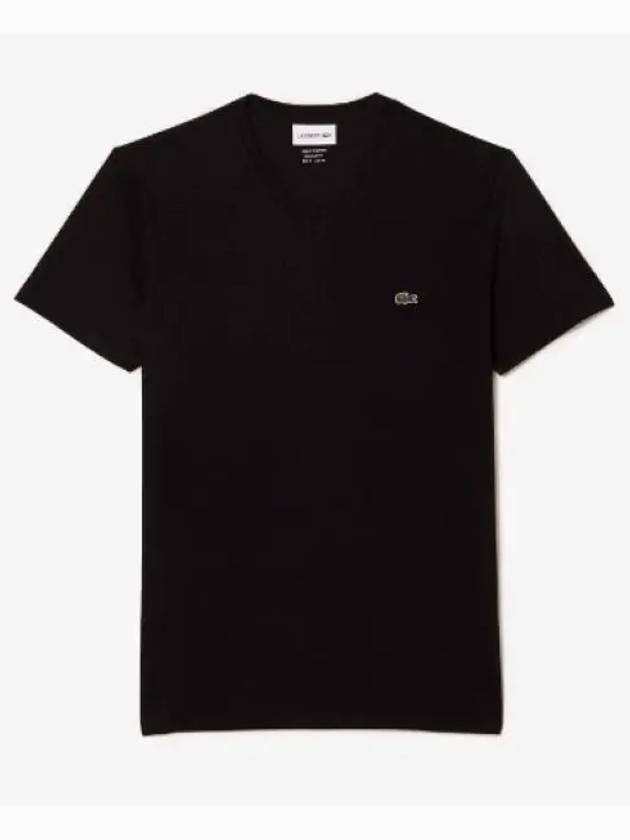 Men's Logo V-Neck Short Sleeve T-shirt Black - LACOSTE - BALAAN 2