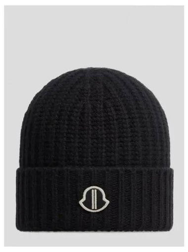 Rick Owens Moncler Logo Patch Wool Cashmere Beanie - RICK OWENS - BALAAN 1