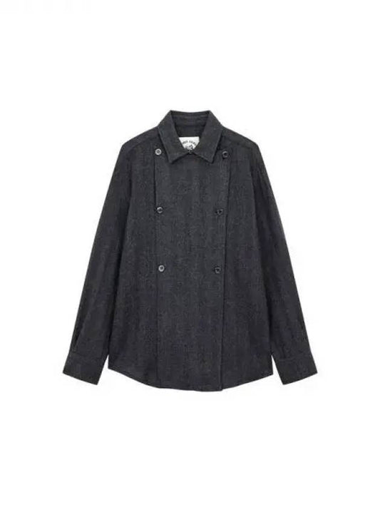 Women s Double Button Herringbone Wool Shirt Charcoal Gray 271371 - EMPORIO ARMANI - BALAAN 1