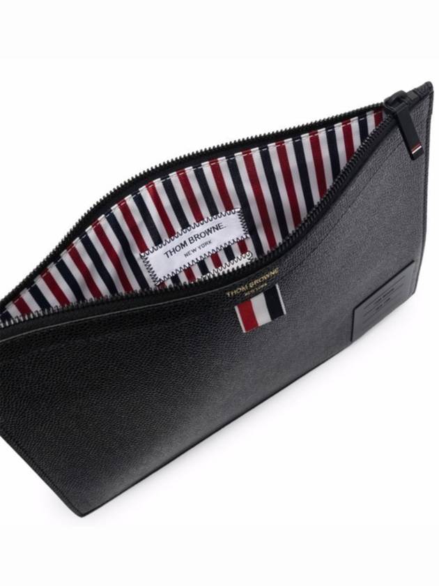 Pebble Grain Leather Large Zipper Laptop Holder Black - THOM BROWNE - BALAAN 5