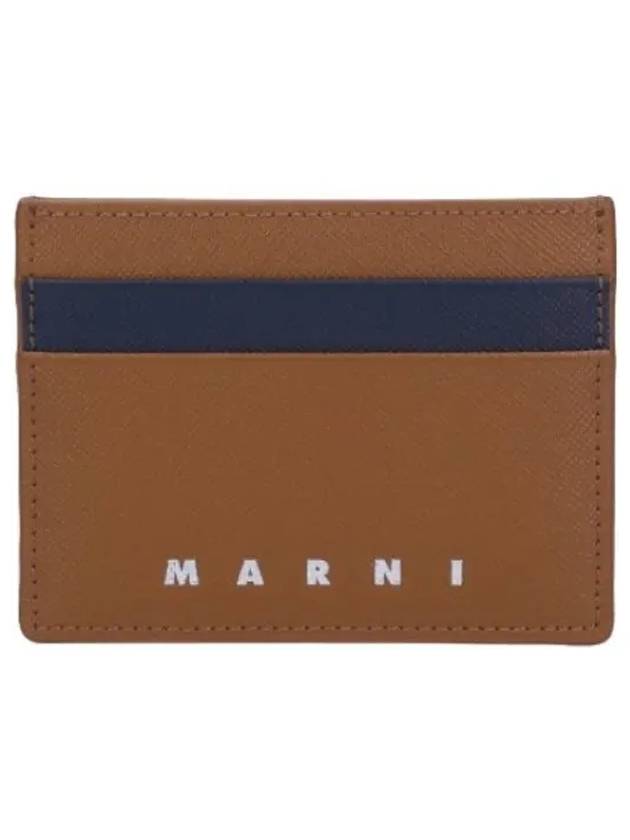 Saffiano leather card holder mocha night blue wallet - MARNI - BALAAN 1