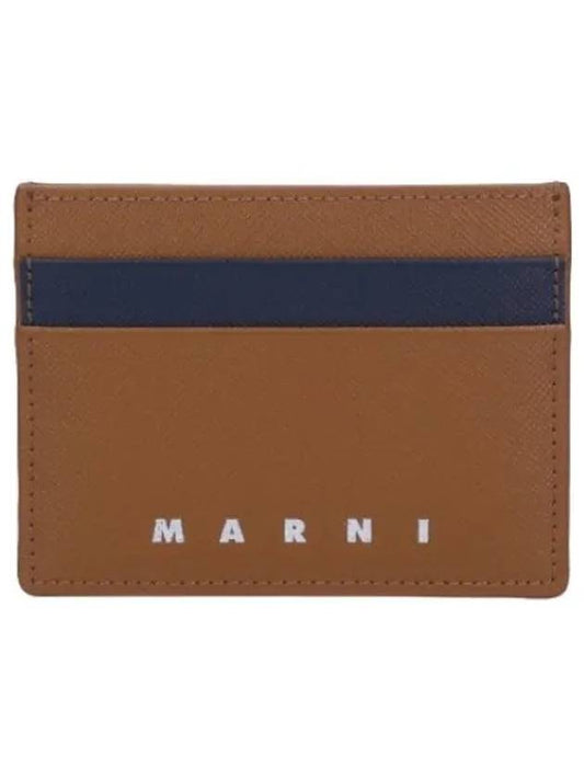 Saffiano leather card holder mocha night blue wallet - MARNI - BALAAN 1