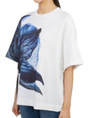 Women's Flower Print Short Sleeve T-Shirt White Blue - ALEXANDER MCQUEEN - BALAAN 3