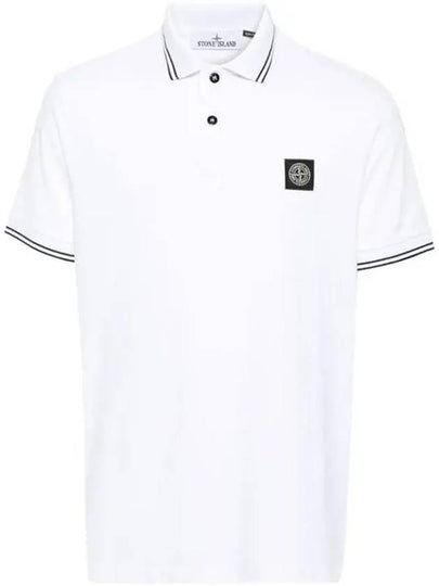 Stretch Cotton Pique Short Sleeve Polo Shirt White - STONE ISLAND - BALAAN 2