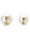 Cassandre Pearl Earrings in Metal Gold And Cream - SAINT LAURENT - BALAAN 2