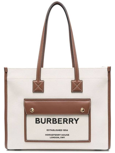 Freya Small Canvas Leather Tote Bag Natural Tan - BURBERRY - BALAAN 2