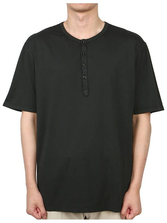 Men's Henry Neck Cotton Short Sleeve T-Shirt Black - TEN C - BALAAN 2