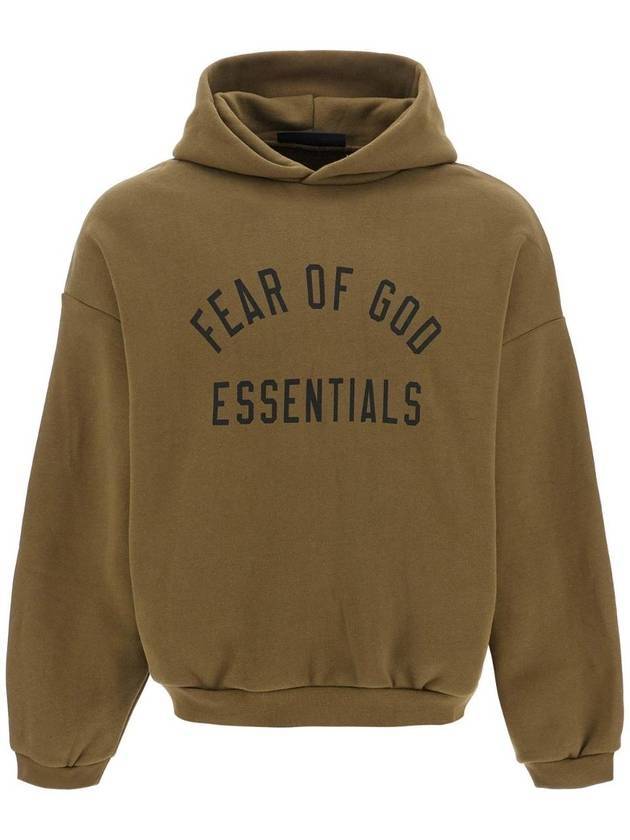 Essentials Logo Print Fleece Hoodie Olive - FEAR OF GOD - BALAAN 1