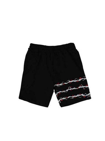 3-Line Plum Blossom Embroidery Training Shorts Black - ASIHA - BALAAN 1