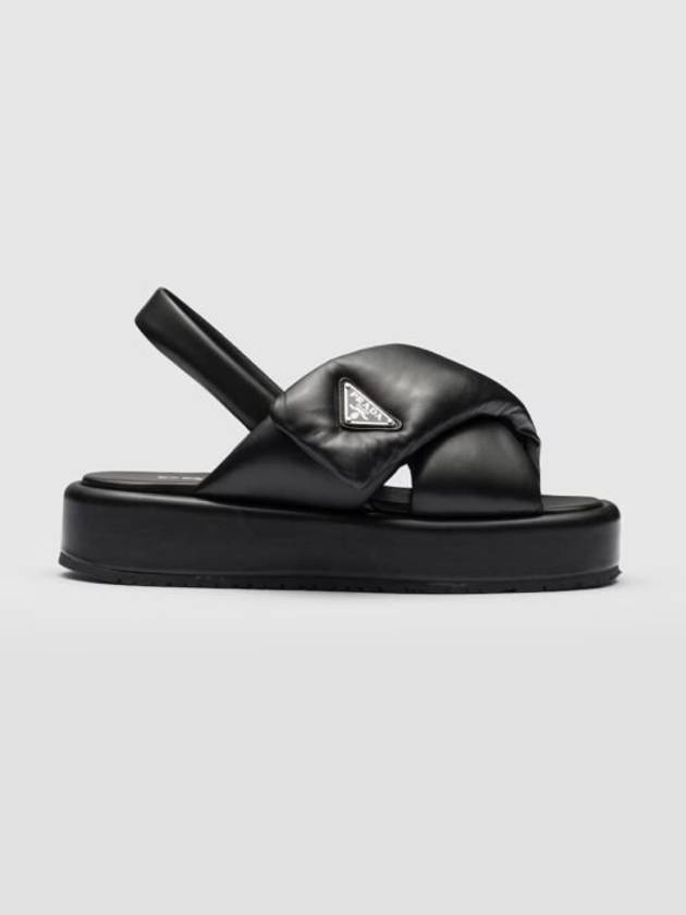 Triangular Logo Soft Padded Nappa Leather Sandals Black - PRADA - BALAAN 2