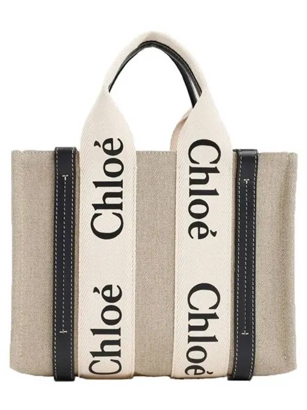 Woody Small Canvas Tote Bag Navy Beige - CHLOE - BALAAN 3