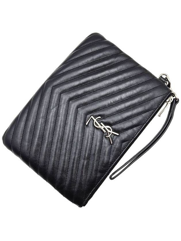 Saint Laurent 379039 Black Matelasse Silver Monogram Strap Pouch Clutch Bag - SAINT LAURENT - BALAAN 5