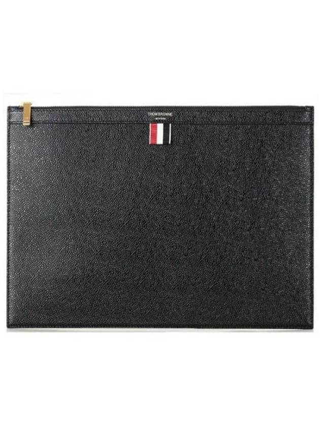 Pebble Grain Leather Large Zipper Laptop Holder Black - THOM BROWNE - BALAAN 2