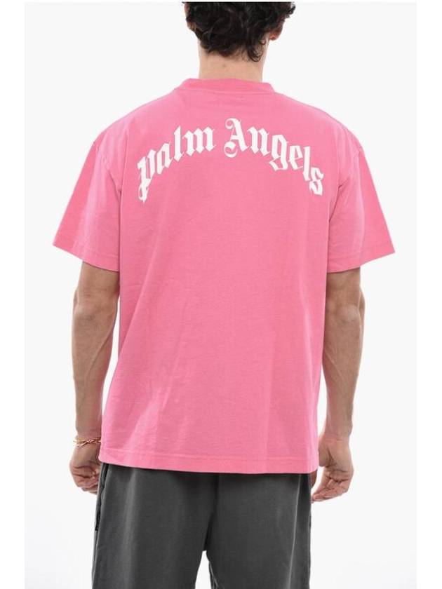 Broken Palm Print Cotton Short Sleeve T-Shirt Pink - PALM ANGELS - BALAAN 3