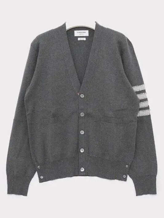 4-Bar V-Neck Milan Seersucker Cardigan Medium Grey - THOM BROWNE - BALAAN 2