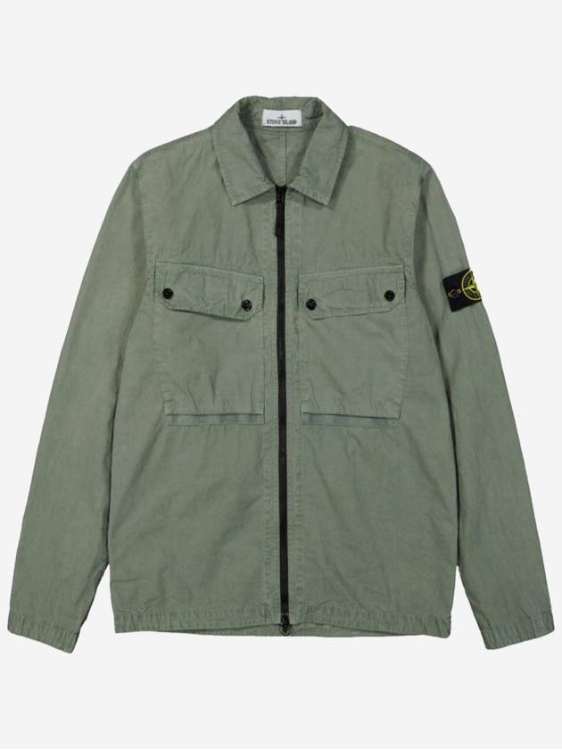 Brushed Organic Cotton Overshirt Jacket Sage Green - STONE ISLAND - BALAAN 2