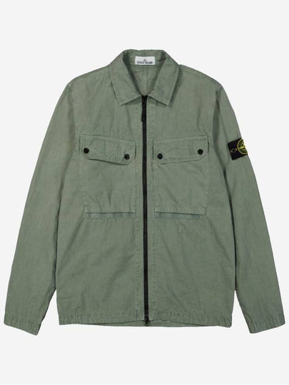 Brushed Organic Cotton Overshirt Jacket Sage Green - STONE ISLAND - BALAAN 2