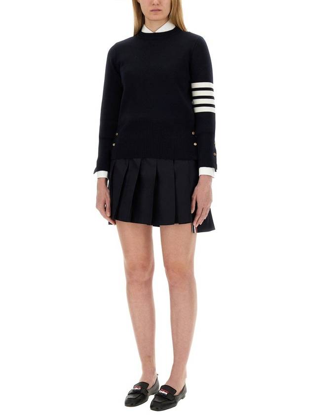 RMB Wool Mini Pleated Skirt Navy - THOM BROWNE - BALAAN 3