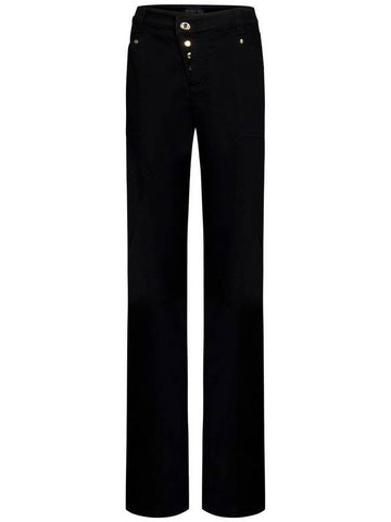 Women's Asymmetric Button Wide Jeans Black - TOM FORD - BALAAN 1