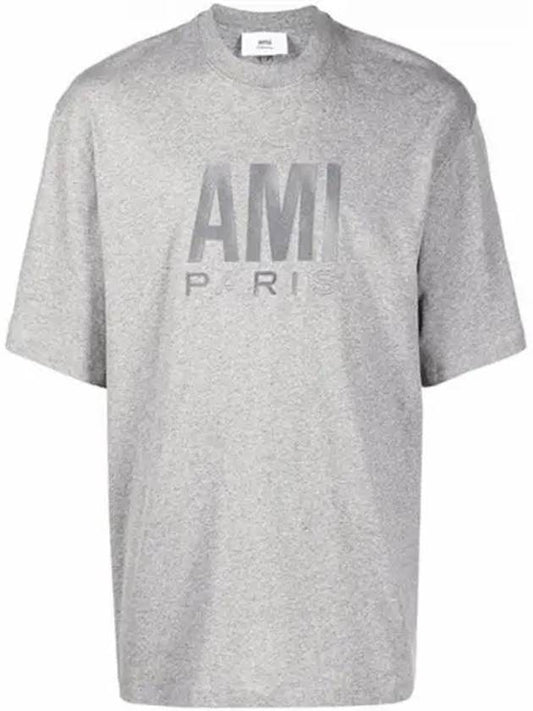 Paris Logo Loose Fit Organic Cotton Short Sleeve T-Shirt Grey - AMI - BALAAN 2