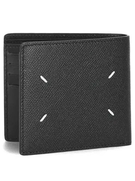 Stitched Bifold Leather Half Wallet Black - MAISON MARGIELA - BALAAN 2