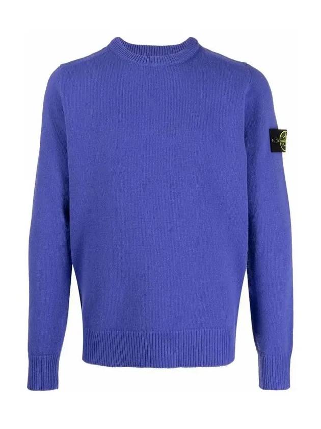 Men's Waffen Patch Round Neck Knit Top Blue - STONE ISLAND - BALAAN 3