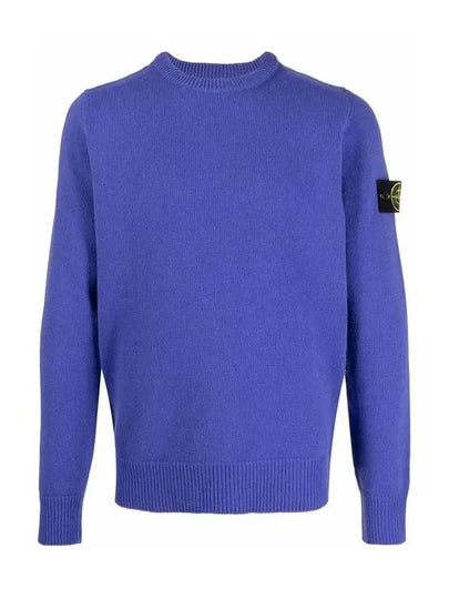 Men's Waffen Patch Round Neck Knit Top Blue - STONE ISLAND - BALAAN 2