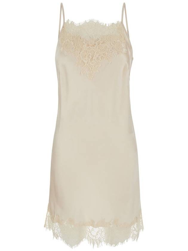 'Chantal' Mini White Dress With Tonal Lace Trim In Silk Woman - GOLD HAWK - BALAAN 1