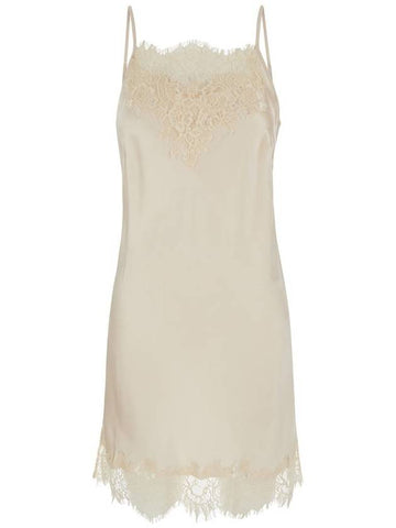 'Chantal' Mini White Dress With Tonal Lace Trim In Silk Woman - GOLD HAWK - BALAAN 1