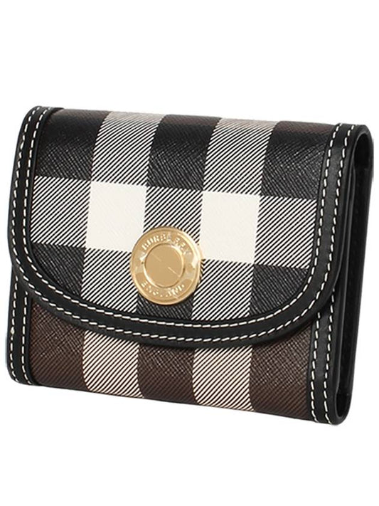 Check Print Leather Half Wallet Brown - BURBERRY - BALAAN 2