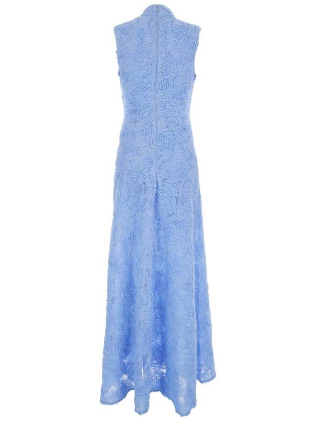 Light Blue Long Crewneck Sleeveless Dress With All-Over Floral Motif In Tech Fabric Woman - ROTATE - BALAAN 2