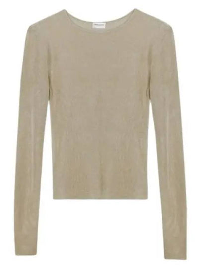 Rib Detail Viscose Crop Long Sleeve T-Shirt Beige - SAINT LAURENT - BALAAN 2