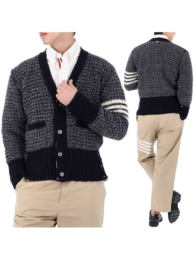 Mohair Tweed 4-Bar Classic V-neck Cardigan Navy - THOM BROWNE - BALAAN 2