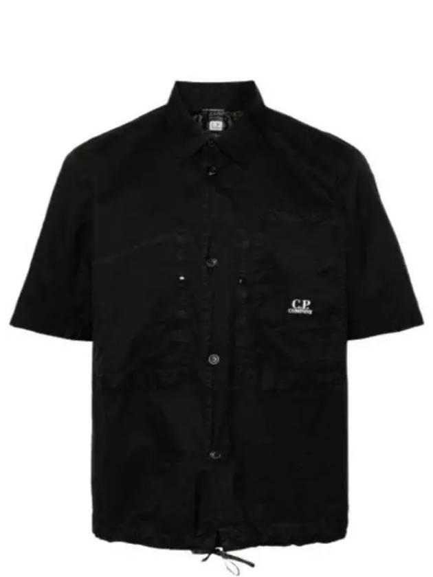 Microweave Laminated Lettering Logo Short Sleeve Shirt Black - CP COMPANY - BALAAN 2