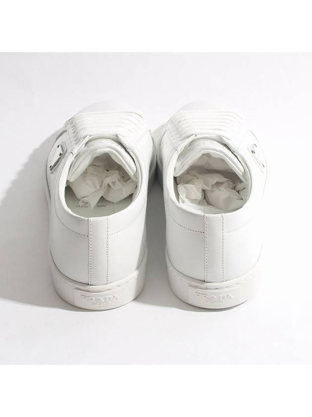 Brushed Leather Low Top Sneakers White - PRADA - BALAAN 4