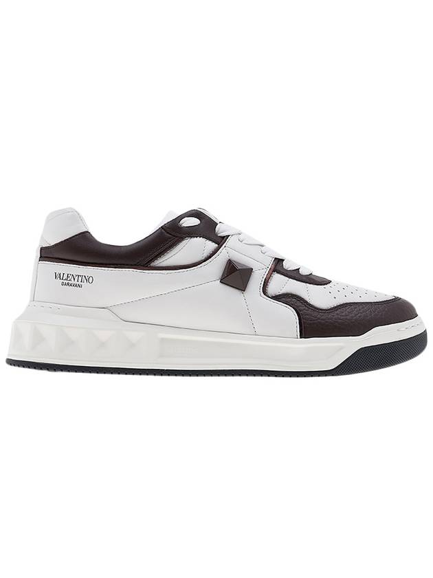 Nappa Leather One Stud Low Top Sneakers White Brown - VALENTINO - BALAAN 3