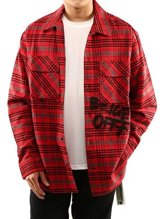 graffiti print check shirt red - OFF WHITE - BALAAN.