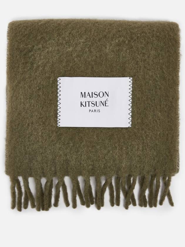 Plain Fringe Alpaca Wool Muffler Dark Khaki - MAISON KITSUNE - BALAAN 4