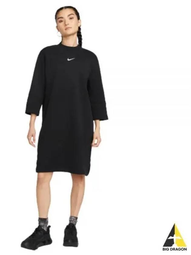 Women's Sportswear Fleece 3Q Logo Short Dress Black - NIKE - BALAAN 2