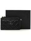 Chanel Lambskin Metal CC Logo Zipper Card Holder Coin Wallet Black - CHANEL - BALAAN 2