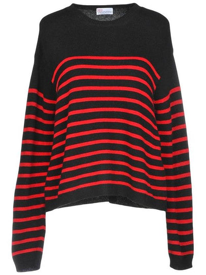 Wings Striped Jacquard Wool Knit Top Black Red - VALENTINO - BALAAN 2