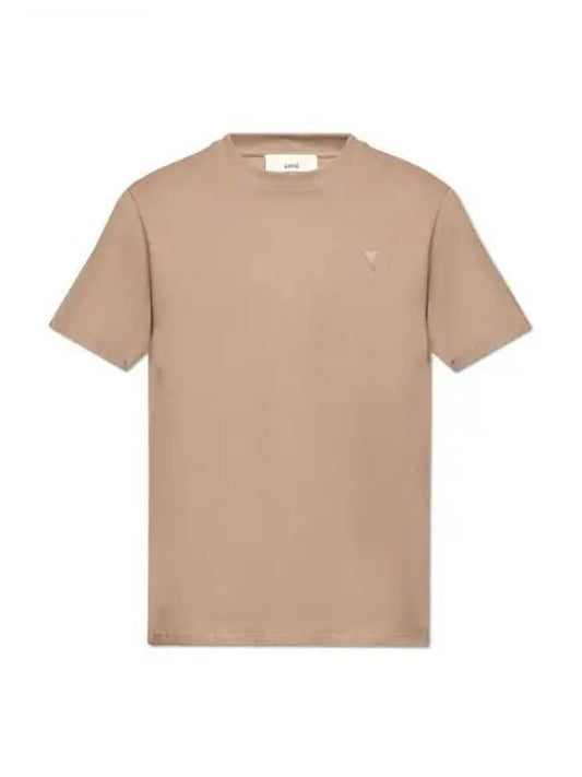 Tone On Tone Heart Logo Organic Cotton Short Sleeve T-Shirt Brown - AMI - BALAAN 2