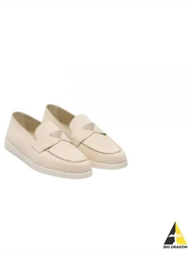 Triangle Logo Suede Loafers Beige - PRADA - BALAAN 2