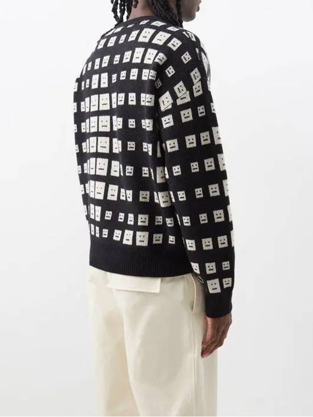 Face Logo Optical Jacquard Wool Sweater Black - ACNE STUDIOS - BALAAN 4