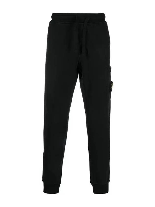 Men's Wappen Patch Cotton Fleece Track Pants Black - STONE ISLAND - BALAAN 2