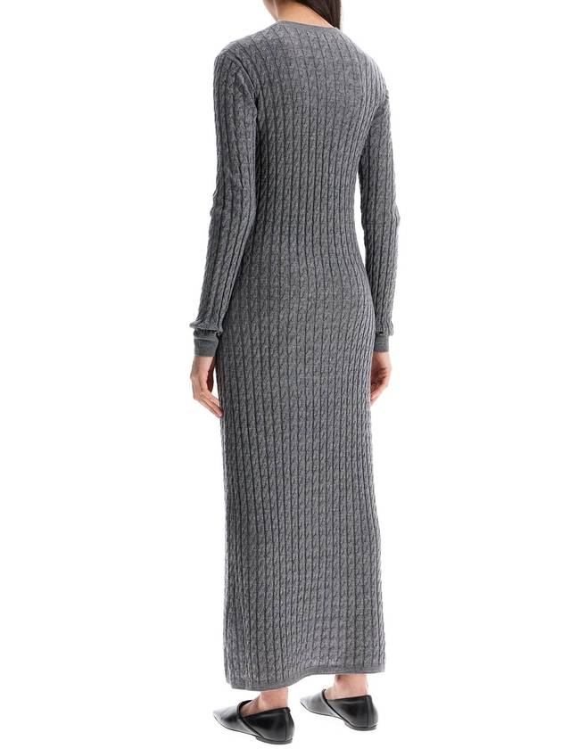 long dress in rws wool gray mÃlange with cable knit pattern - TOTEME - BALAAN 3