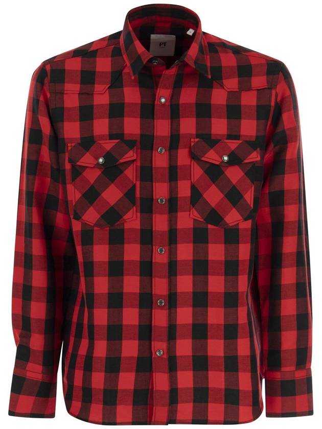 Checked shirt in cotton and linen blend - PT TORINO - BALAAN 1