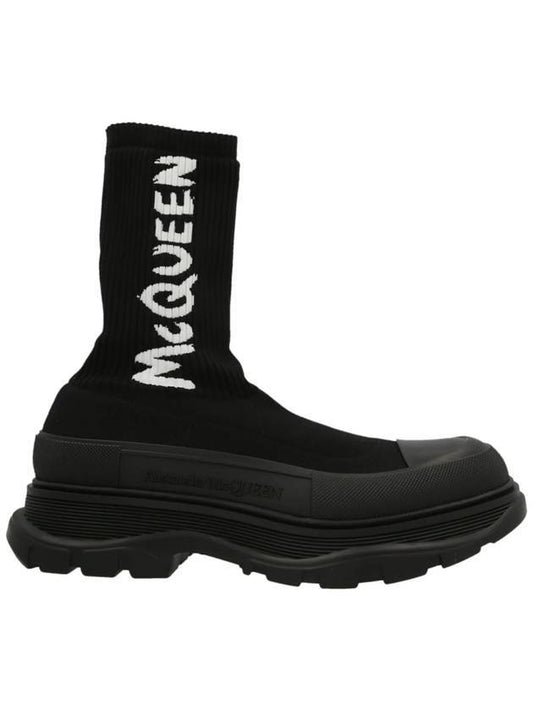 Men's White Logo Socks High Top Sneakers Black - ALEXANDER MCQUEEN - BALAAN 1